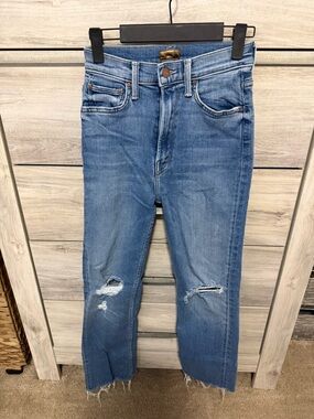 MOTHER Women Straight Leg Jeans in Light Blue Distressed